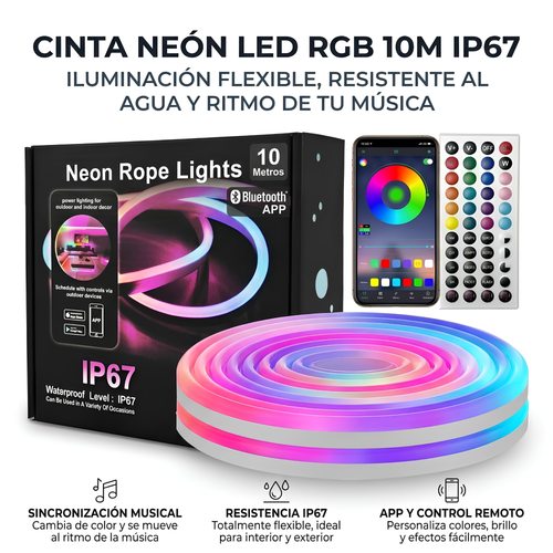 Manguera Neón LED RGB 10 Metros Bluetooth – Sincroniza con la Música