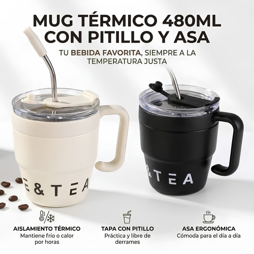 Mug Térmico 480ml con Pitillo y Asa