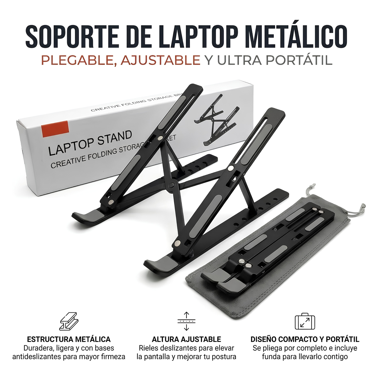 Soporte de Laptop Metálico Plegable y Ajustable