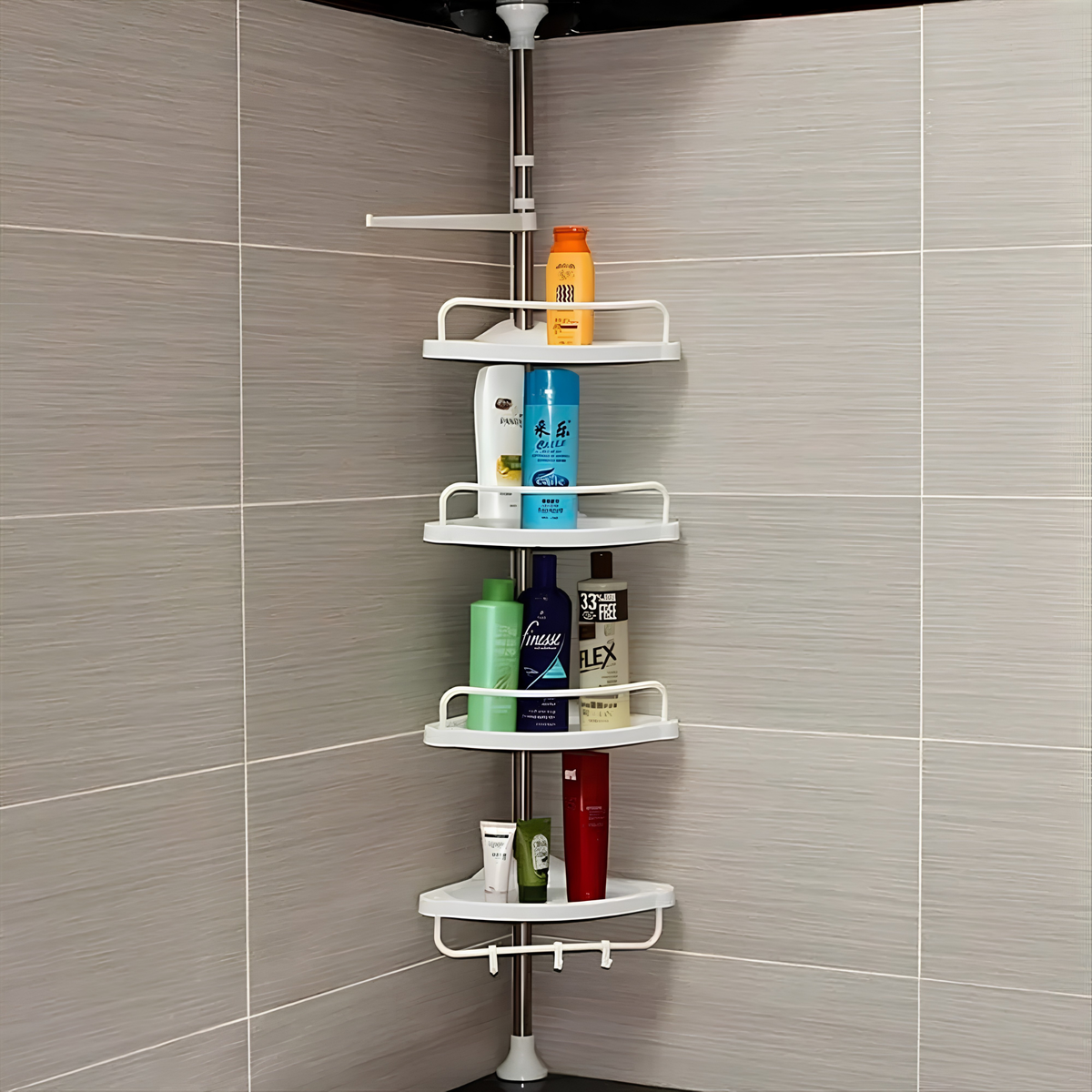 Organizador de Esquina para Ducha 4 Niveles – Sin Taladrar, Ajustable hasta 2.5m