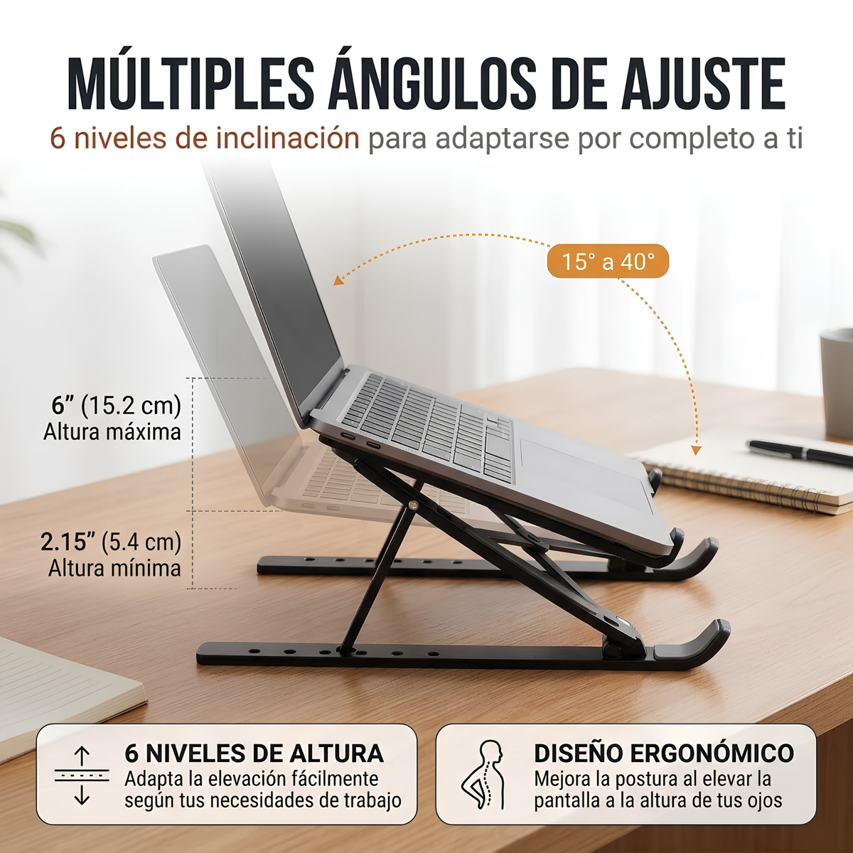 Soporte de Laptop Metálico Plegable y Ajustable