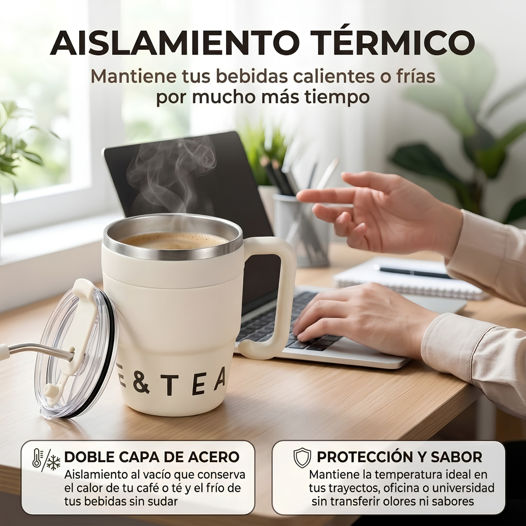Mug Térmico 480ml con Pitillo y Asa