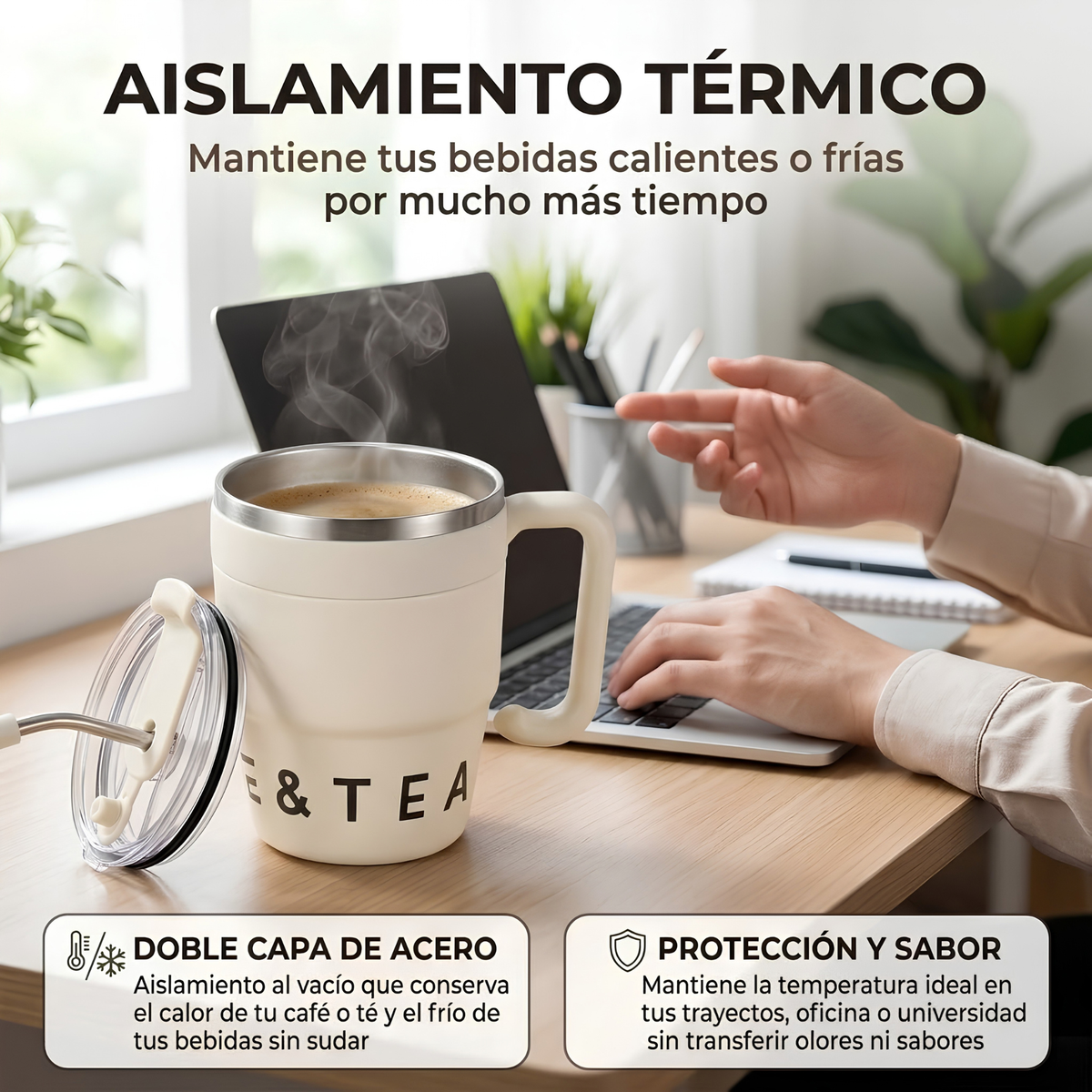 Mug Térmico 480ml con Pitillo y Asa