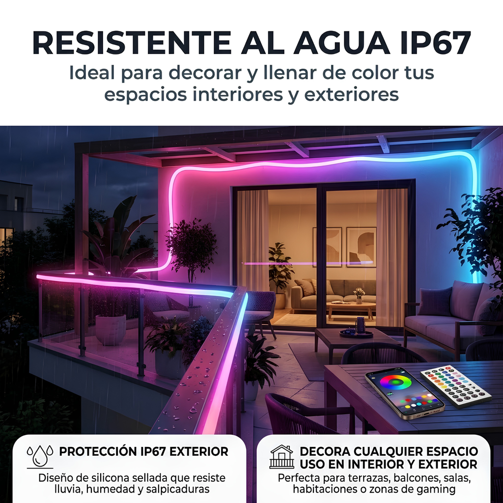 Manguera Neón LED RGB 10 Metros Bluetooth – Sincroniza con la Música
