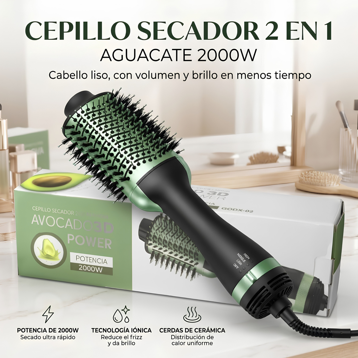 Cepillo Secador Aguacate 2 en 1 – 2000W