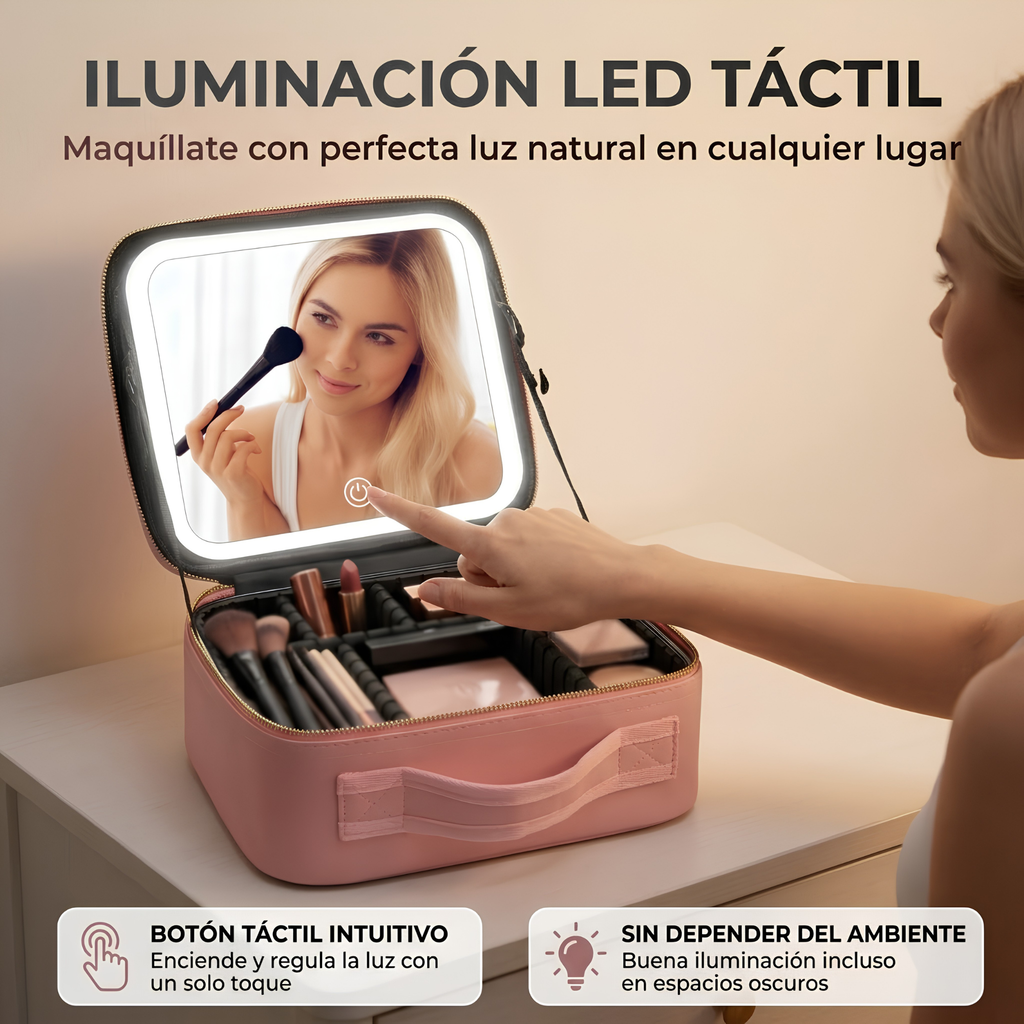 Cosmetiquera con Espejo LED y Organizador de Maquillaje