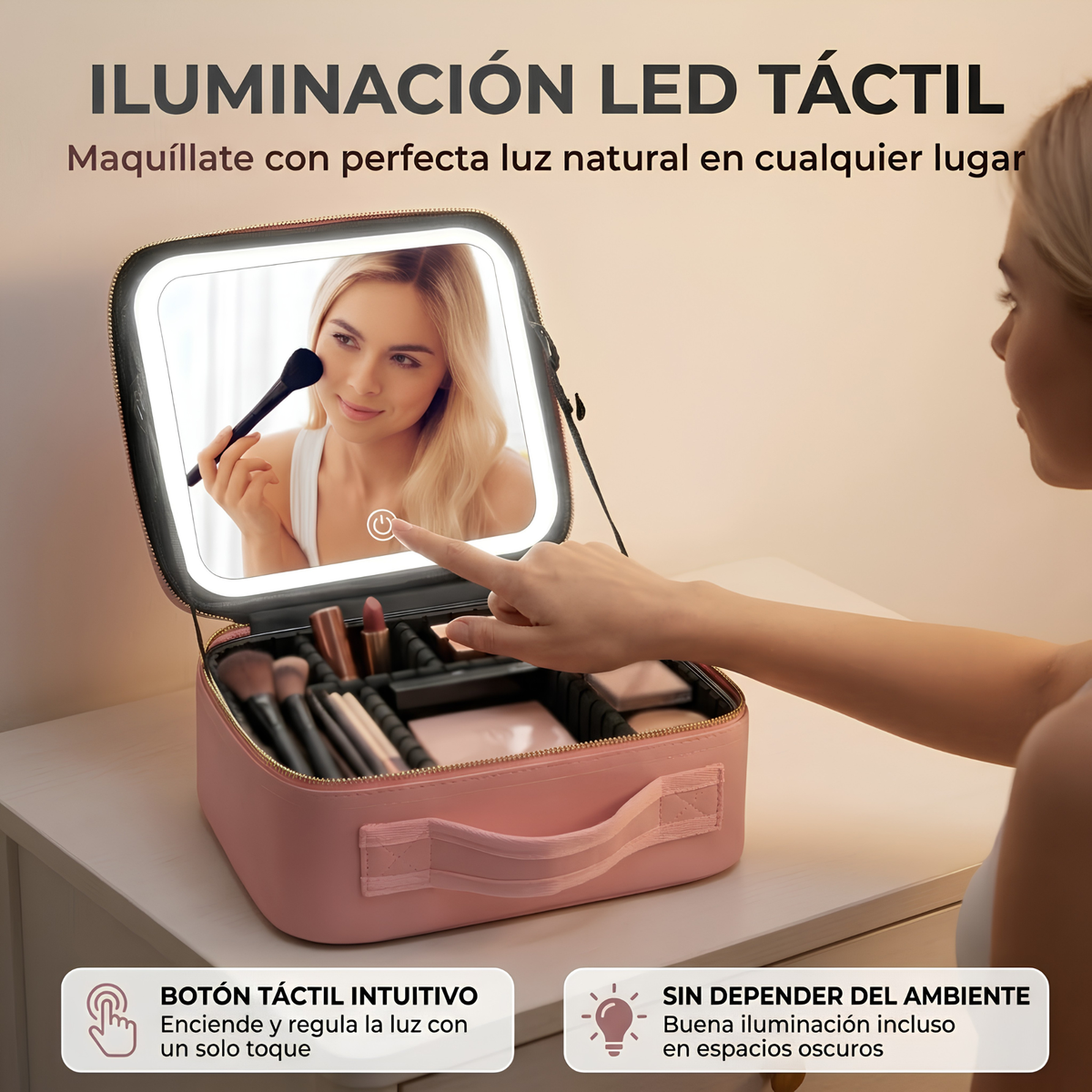 Cosmetiquera con Espejo LED y Organizador de Maquillaje