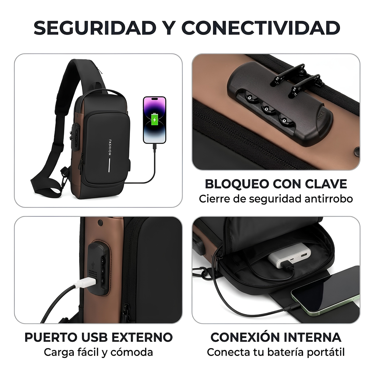 Canguro Antirobo con Clave de Seguridad y Carga USB