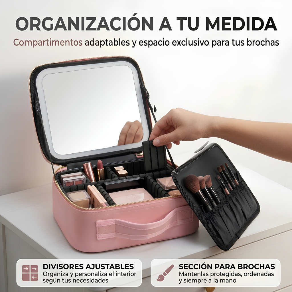 Cosmetiquera con Espejo LED y Organizador de Maquillaje