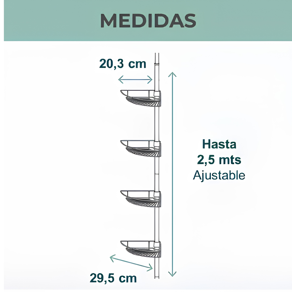 Organizador de Esquina para Ducha 4 Niveles – Sin Taladrar, Ajustable hasta 2.5m