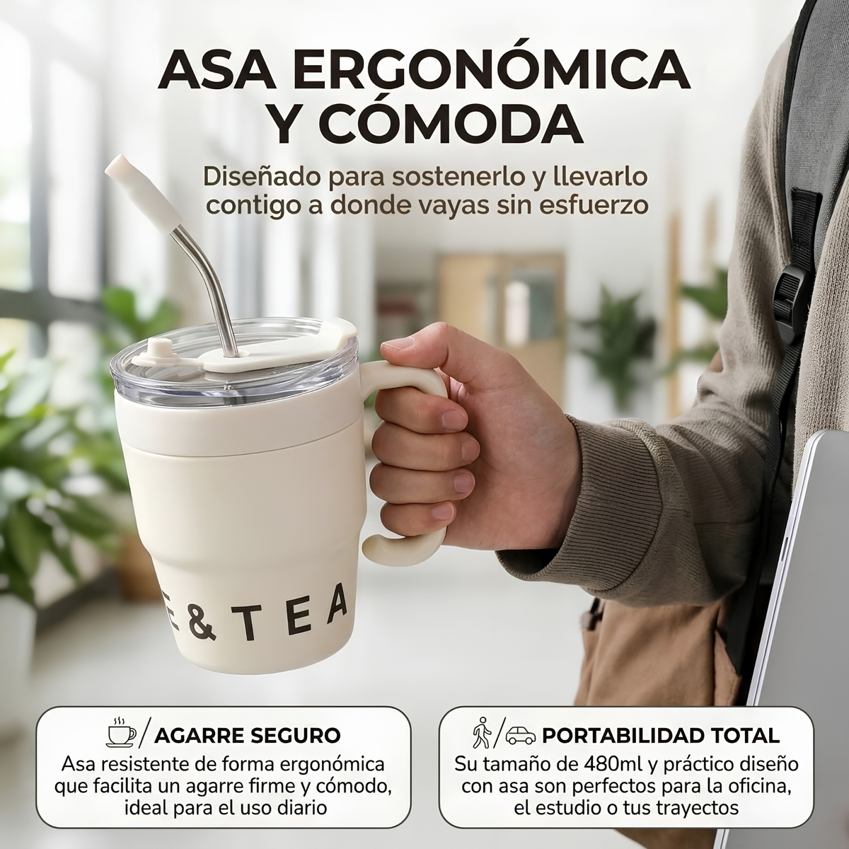 Mug Térmico 480ml con Pitillo y Asa