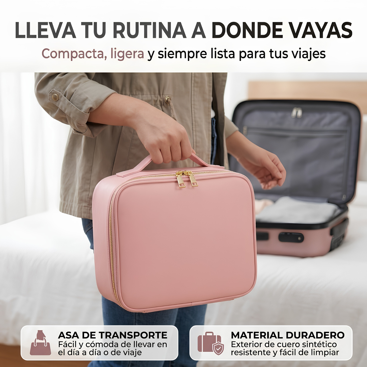 Cosmetiquera con Espejo LED y Organizador de Maquillaje