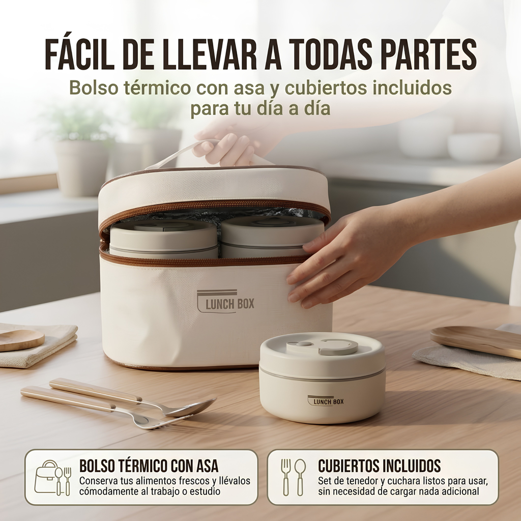 Porta Comida Lunch Box X4 – Contenedores Apilables con Bolso Térmico