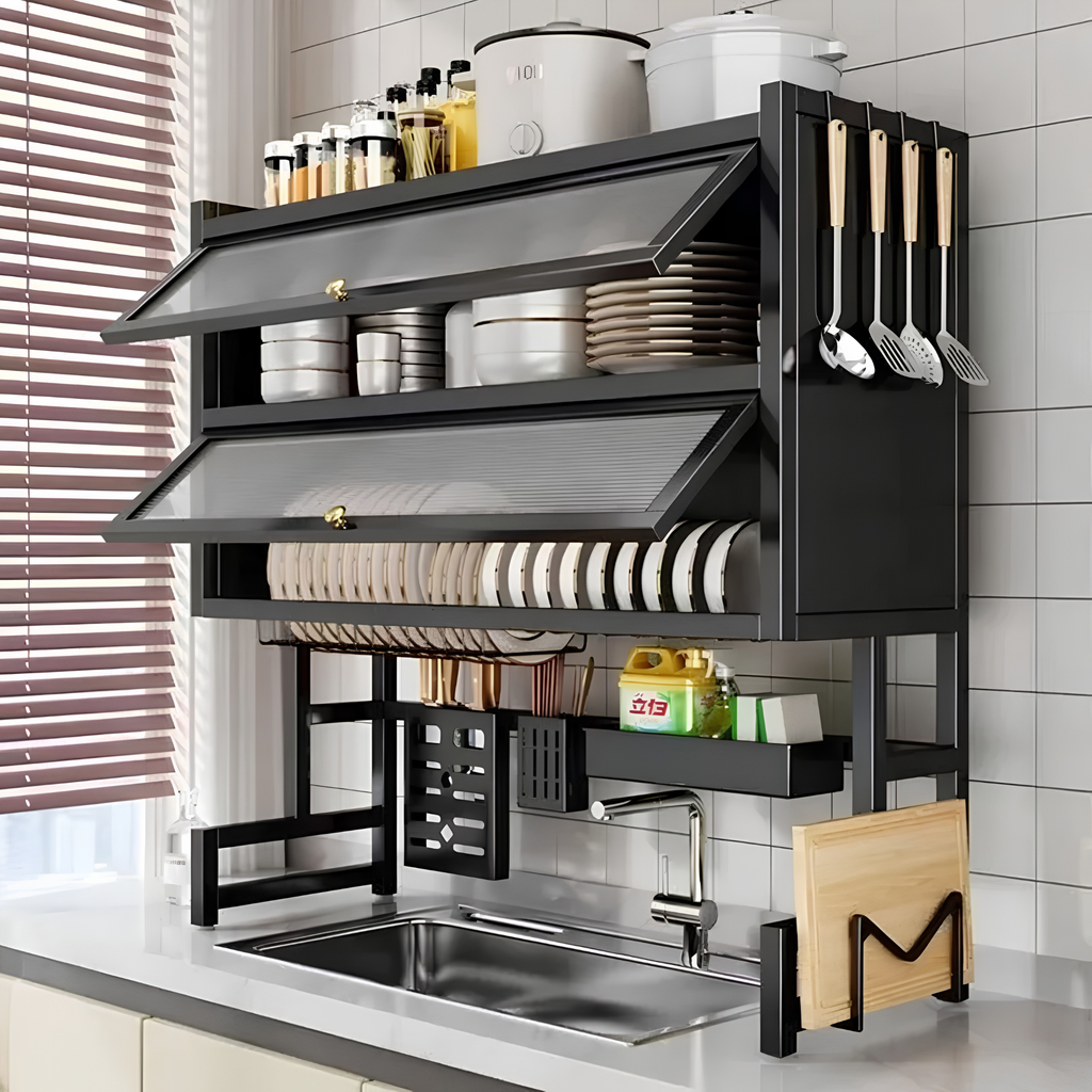 Organizador de Cocina Sobre el Lavaplatos 65cm – Escurridor Doble + Set de Cocina de Regalo